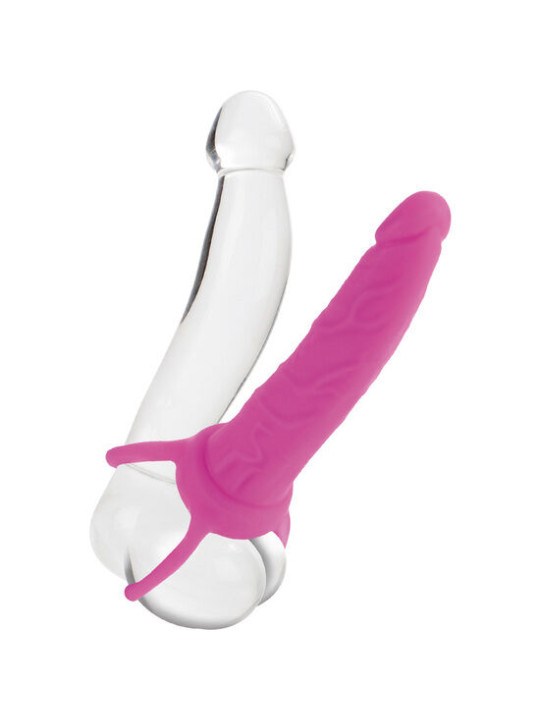 DILDO CON ARNÉS DUAL PENETRACIÓN SILICONA ROSA DE LA MARCA CALEXOTICS