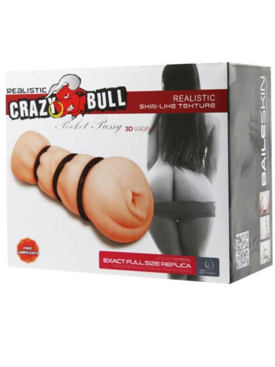 MASTURBADOR VAGINAL REALISTA CON ANILLOS DE SILICONA DE LA MARCA CRAZY BULL