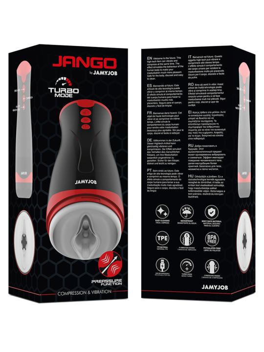 MASTURBADOR VIBRADOR JANGO CON 5 MODOS Y PRESIÓN AJUSTABLE DE LA MARCA JAMYJOB