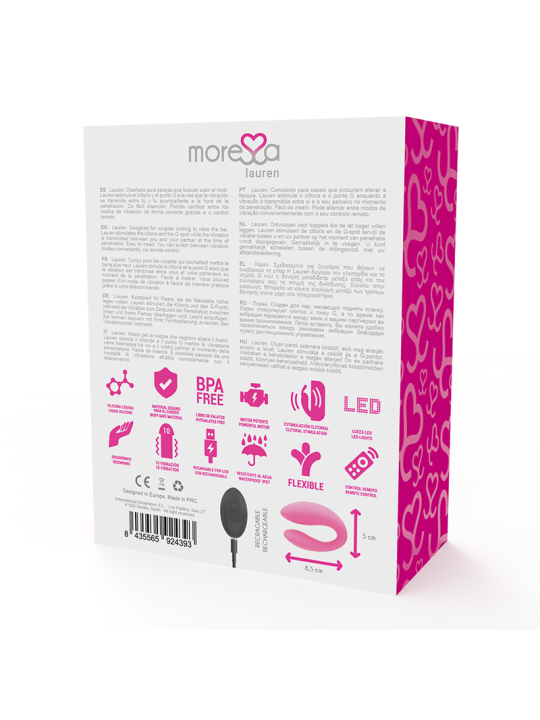 VIBRADOR DOBLE LAUREN CON CONTROL REMOTO PARA PAREJAS DE LA MARCA MORESSA