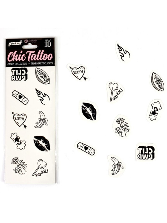 SET 10 TATTOOS TEMPORALES CANDY COLLECTION SEXY DE LA MARCA SECRETPLAY