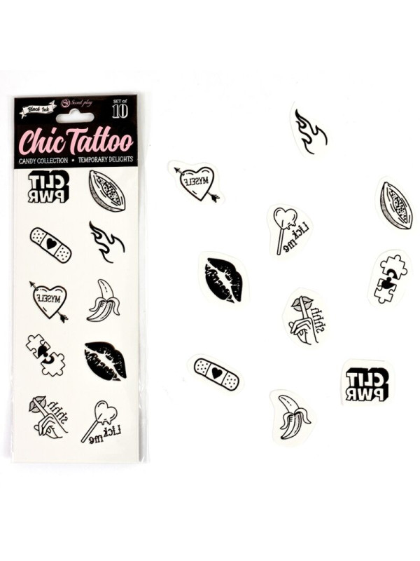SET 10 TATTOOS TEMPORALES CANDY COLLECTION SEXY DE LA MARCA SECRETPLAY