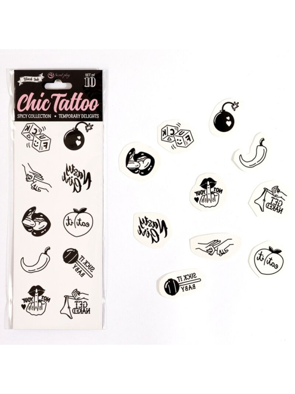 SET 10 TATTOOS TEMPORALES SEXY SPICY COLLECTION DE LA MARCA SECRETPLAY