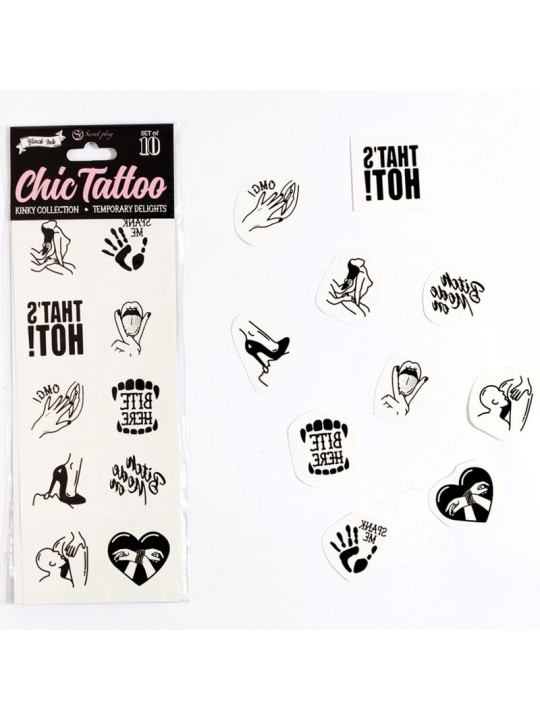 SET 10 TATTOOS TEMPORALES KINKY COLLECTION SEXY DE LA MARCA SECRETPLAY