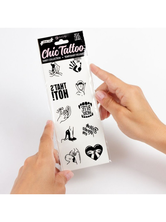 SET 10 TATTOOS TEMPORALES KINKY COLLECTION SEXY DE LA MARCA SECRETPLAY