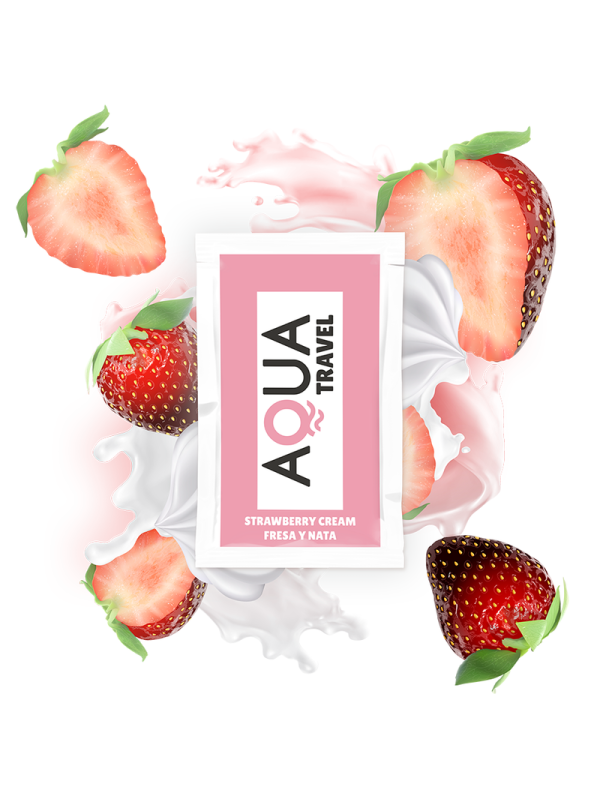 LUBRICANTE SABOR FRESA Y NATA 6 ML - BASE AGUA DE LA MARCA AQUA TRAVEL