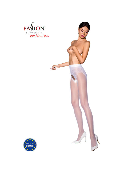 MEDIAS ELEGANTES BLANCAS 30 DEN CON BRAGA DECORATIVA DE LA MARCA PASSION WOMAN GARTER & STOCK
