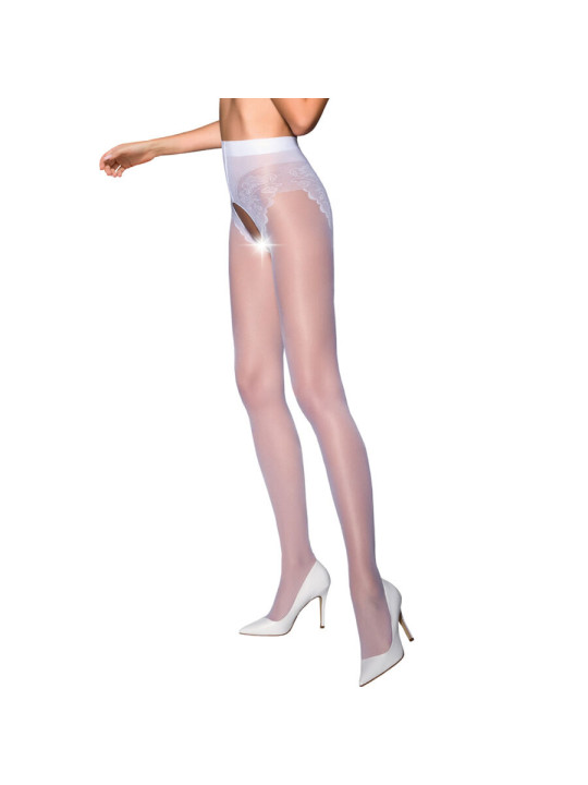 MEDIAS ELEGANTES BLANCAS 30 DEN CON BRAGA DECORATIVA DE LA MARCA PASSION WOMAN GARTER & STOCK