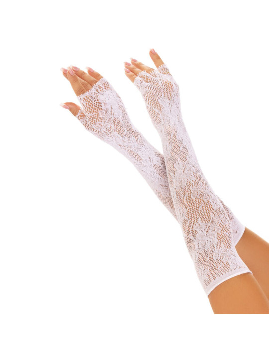 GUANTES SIN DEDOS RED FLORAL BLANCO LARGO ÓPERA DE LA MARCA LEG AVENUE HOSIERY