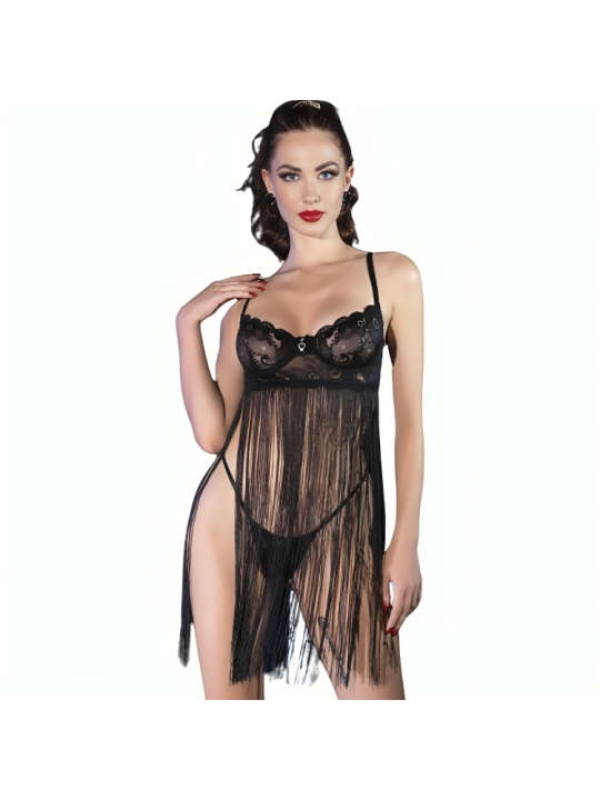 BABYDOLL NEGRO CON CORDONES Y SUJETADOR CON AROS S/M DE LA MARCA CHILIROSE BABYDOLLS