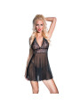 BABYDOLL NEGRO CON TANGA TUL Y ENCAJE S/M DE LA MARCA CHILIROSE BABYDOLLS