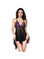 BABYDOLL TRANSPARENTE CON ENCAJE VIOLETA Y NEGRO S/M DE LA MARCA CHILIROSE BABYDOLLS