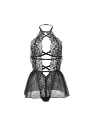 TEDDY ENCAJE NEGRO HALTER ESPALDA DESCUBIERTA S/M DE LA MARCA SUBBLIME BODIES