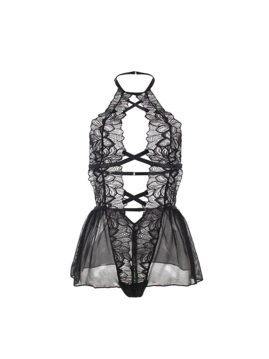 TEDDY ENCAJE NEGRO HALTER ESPALDA DESCUBIERTA S/M DE LA MARCA SUBBLIME BODIES
