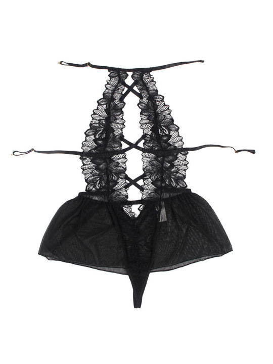 TEDDY ENCAJE NEGRO HALTER ESPALDA DESCUBIERTA S/M DE LA MARCA SUBBLIME BODIES