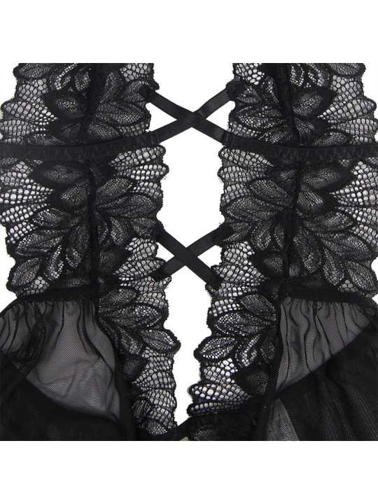 TEDDY ENCAJE NEGRO HALTER ESPALDA DESCUBIERTA S/M DE LA MARCA SUBBLIME BODIES