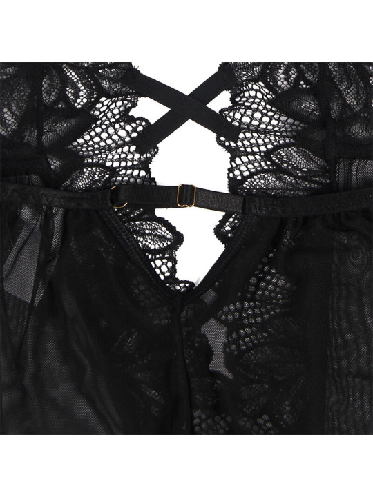 TEDDY ENCAJE NEGRO HALTER ESPALDA DESCUBIERTA S/M DE LA MARCA SUBBLIME BODIES