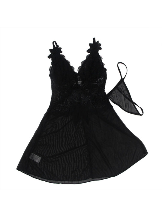 BABYDOLL TUL ENCAJE Y FLOR NEGRO S/M - SUBLIME DE LA MARCA SUBBLIME BABYDOLLS