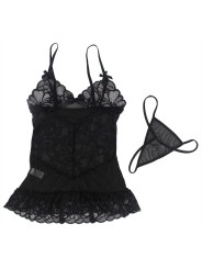 BABYDOLL NEGRO DE ENCAJE TRANSPARENTE CON TIRANTES AJUSTABLES S/M DE LA MARCA SUBBLIME BABYDOLLS
