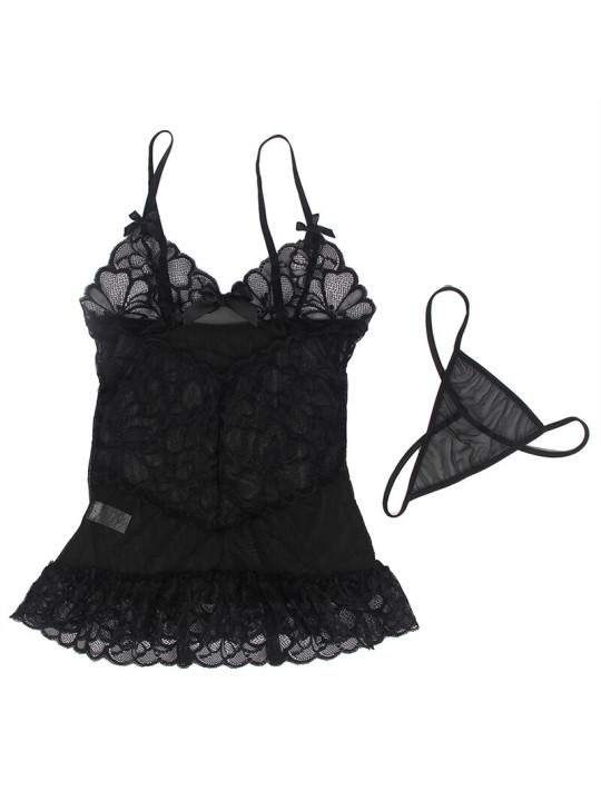 BABYDOLL NEGRO DE ENCAJE TRANSPARENTE CON TIRANTES AJUSTABLES S/M DE LA MARCA SUBBLIME BABYDOLLS