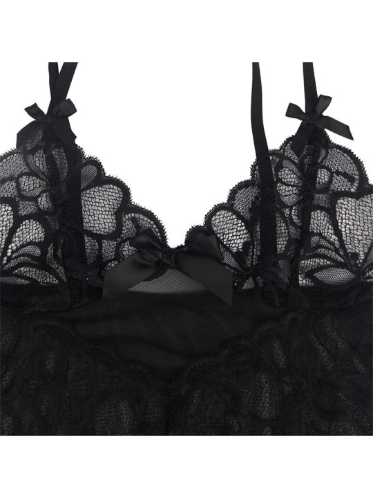 BABYDOLL NEGRO DE ENCAJE TRANSPARENTE CON TIRANTES AJUSTABLES S/M DE LA MARCA SUBBLIME BABYDOLLS