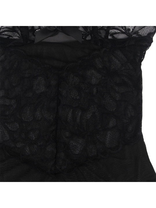 BABYDOLL NEGRO DE ENCAJE TRANSPARENTE CON TIRANTES AJUSTABLES S/M DE LA MARCA SUBBLIME BABYDOLLS