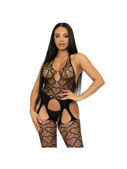 BODYSTOCKING DE RED CON CORAZONES Y TIRANTES - NEGRO DE LA MARCA LEG AVENUE BODYSTOCKINGS