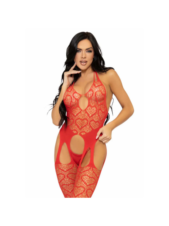 BODYSTOCKING DE RED CON CORAZONES Y TIRANTES - NEGRO DE LA MARCA LEG AVENUE BODYSTOCKINGS