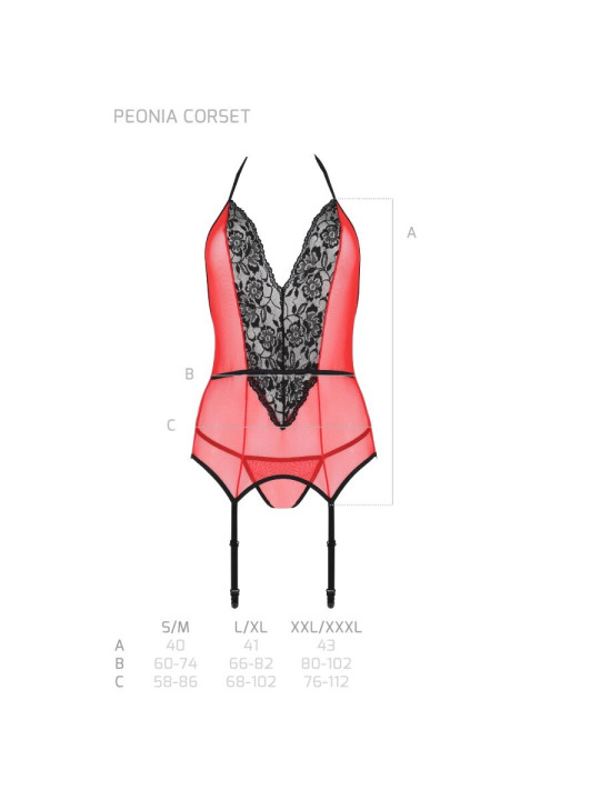 CORSÉ ROJO S/M CON ENCAJE Y TUL - PEONIA EROTIC LINE DE LA MARCA PASSION WOMAN