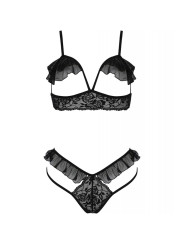 CONJUNTO DE LENCERÍA EROTICA NEGRO TUL Y ENCAJE S/M DE LA MARCA PASSION WOMAN SETS