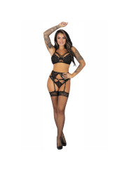 CONJUNTO LENCERÍA NEGRA SUJETADOR MEDIAS LIGUERO DE LA MARCA LIVCO CORSETTI SETS