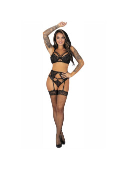 CONJUNTO LENCERÍA NEGRA SUJETADOR MEDIAS LIGUERO DE LA MARCA LIVCO CORSETTI SETS