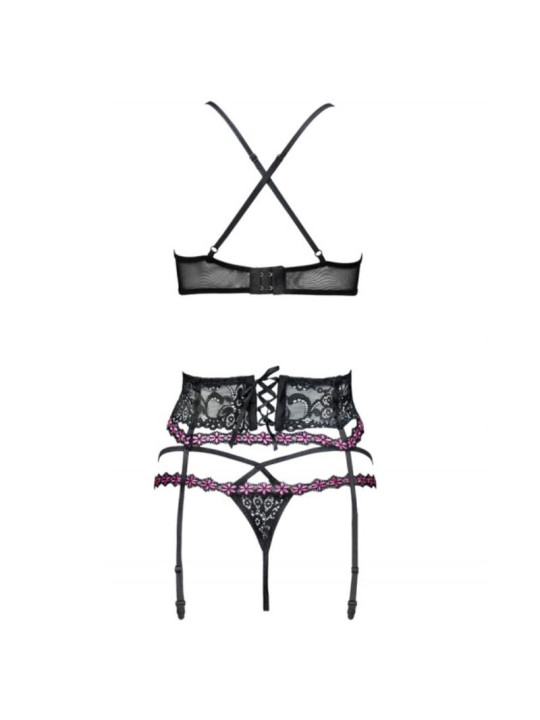 CONJUNTO LENCERÍA NEGRO SUJETADOR LIGUERO TANGA DE LA MARCA LIVCO CORSETTI SETS