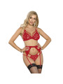 SET LENCERÍA ENCAJE ROJO SUJETADOR TANGA LIGA S/M DE LA MARCA SUBBLIME SETS