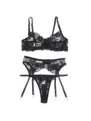 SET LENCERÍA FLORAL NEGRO SUJETADOR TANGA LIGA S/M DE LA MARCA SUBBLIME SETS