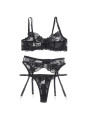 SET LENCERÍA FLORAL NEGRO SUJETADOR TANGA LIGA S/M DE LA MARCA SUBBLIME SETS