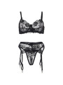 SET LENCERÍA FLORAL NEGRO SUJETADOR TANGA LIGA S/M DE LA MARCA SUBBLIME SETS