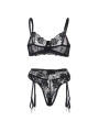 SET LENCERÍA FLORAL NEGRO SUJETADOR TANGA LIGA S/M DE LA MARCA SUBBLIME SETS