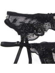 SET LENCERÍA FLORAL NEGRO SUJETADOR TANGA LIGA S/M DE LA MARCA SUBBLIME SETS