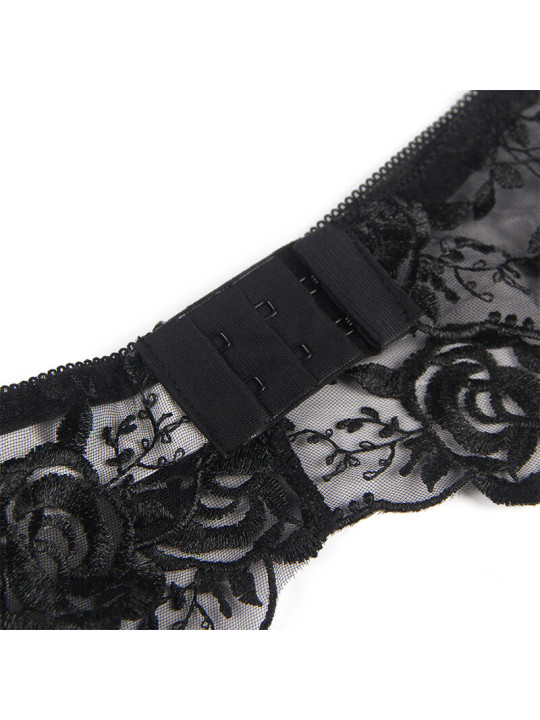 SET LENCERÍA FLORAL NEGRO SUJETADOR TANGA LIGA S/M DE LA MARCA SUBBLIME SETS