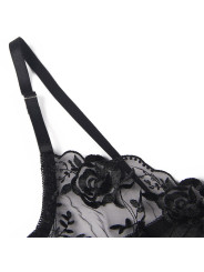 SET LENCERÍA FLORAL NEGRO SUJETADOR TANGA LIGA S/M DE LA MARCA SUBBLIME SETS