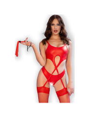 SET LENCERÍA CROTCHLESS ROJO CON LÁTIGO Y MEDIAS DE LA MARCA CHILIROSE SETS