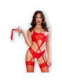 SET LENCERÍA CROTCHLESS ROJO CON LÁTIGO Y MEDIAS DE LA MARCA CHILIROSE SETS