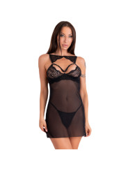CAMISÓN TRANSPARENTE CON TANGA ENCAJE NEGRO S/M DE LA MARCA LIVCO CORSETTI SETS