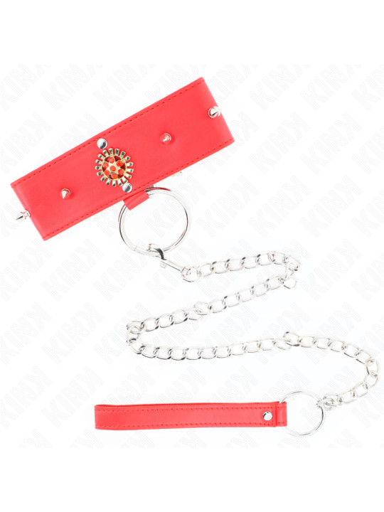 COLLAR CON CORREA ROJO DIAMANTES AJUSTABLE KINK BDSM DE LA MARCA KINK COLLAR & GAG
