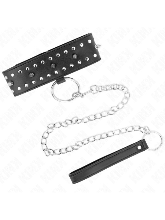 COLLAR BDSM CON CORREA AJUSTABLE Y TACHUELAS PLATEADAS DE LA MARCA KINK COLLAR & GAG