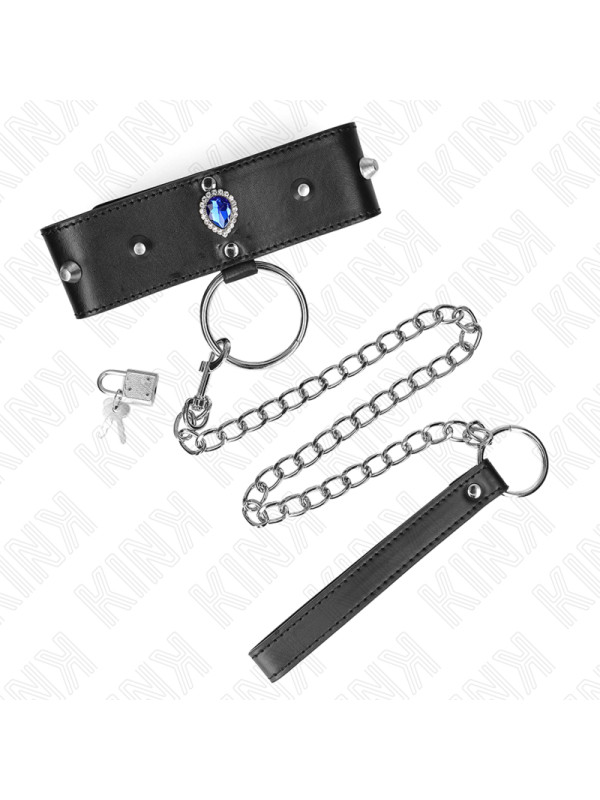 COLLAR BDSM CON CORREA AJUSTABLE Y DIAMANTES AZULES KINK DE LA MARCA KINK COLLAR & GAG