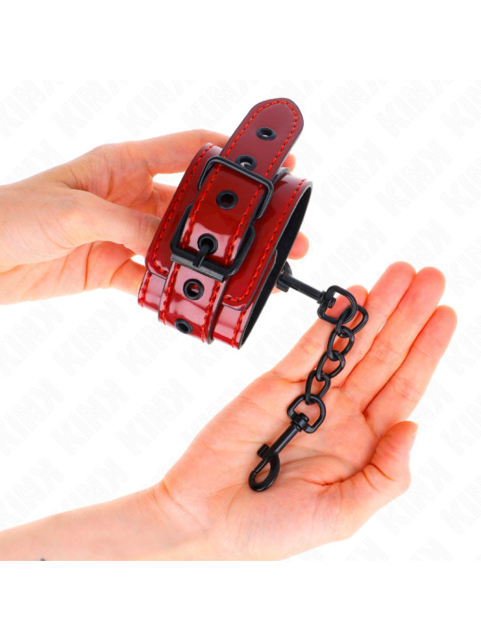 MUÑEQUERAS BDSM KINK ROJO OSCURO - CUERO AJUSTABLE DE LA MARCA KINK WRIST RESTRAINT