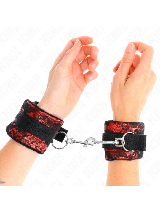 MUÑEQUERAS BDSM ENCAJE TERCIOPELO NYLON ROJO/NEGRO DE LA MARCA KINK WRIST RESTRAINT