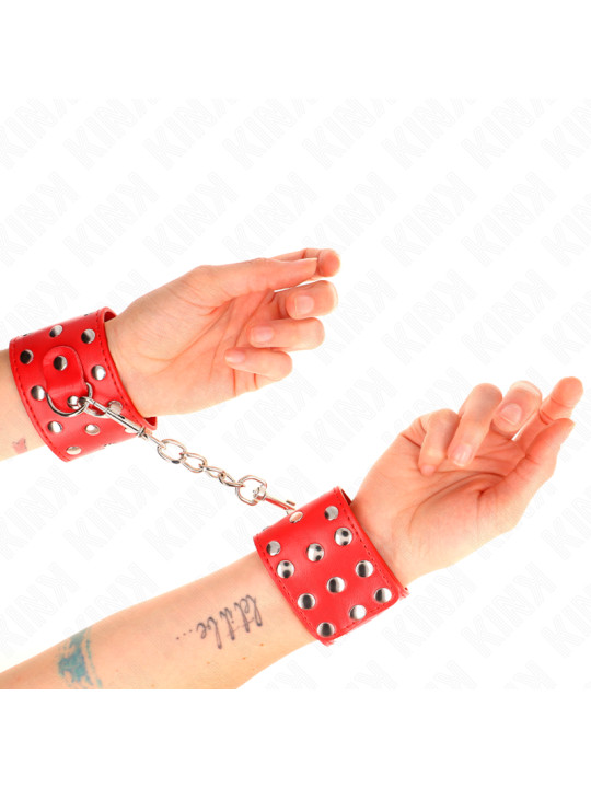 MUÑEQUERAS BDSM CON TACHUELAS AJUSTABLES KINK ROJO DE LA MARCA KINK WRIST RESTRAINT